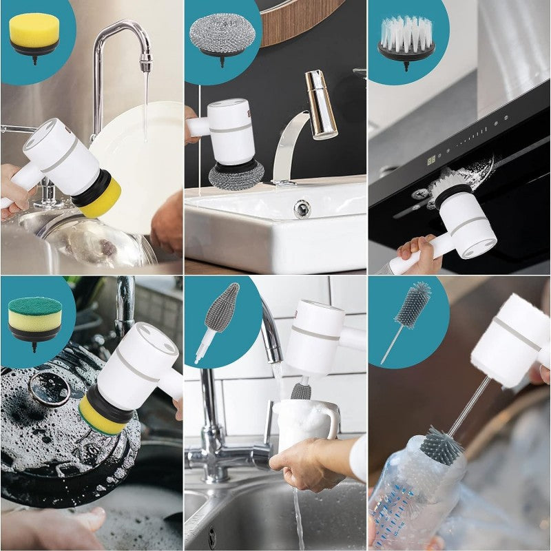 🌀 3-Speed Electric Cleaning Brush with 6 Replaceable Heads & USB Charging