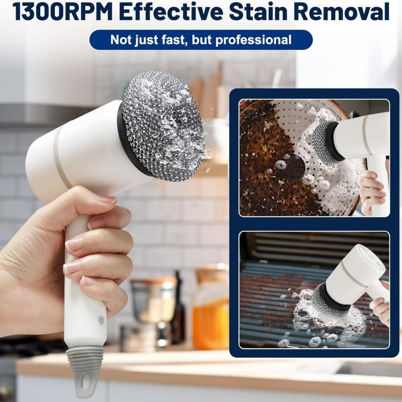 🌀 3-Speed Electric Cleaning Brush with 6 Replaceable Heads & USB Charging