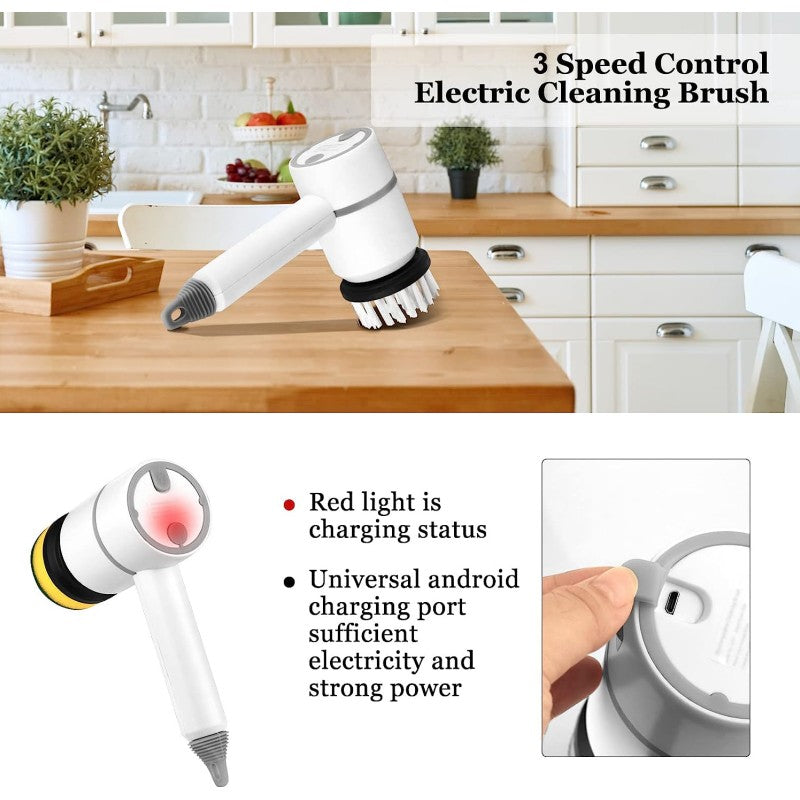 🌀 3-Speed Electric Cleaning Brush with 6 Replaceable Heads & USB Charging